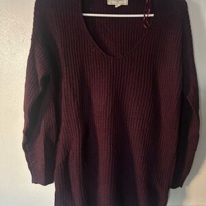 Elegant V-Neck Burgundy Sweater